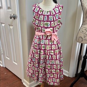 🪴Mini Boden Multicolor Floral Kids Linen Blend Dress w Matching Cardigan